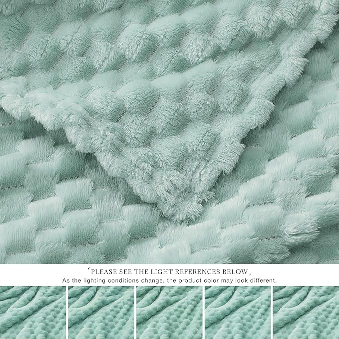 EXQ Home Fleece Blanket Twin Size for Couch or Bed - 3D Imitation Turtle Shell Jacquard Decorative Blankets - Cozy Soft Lightweight Fuzzy Flannel Blanket Suitable for All Seasons(60"×80",Cyan-Blue)