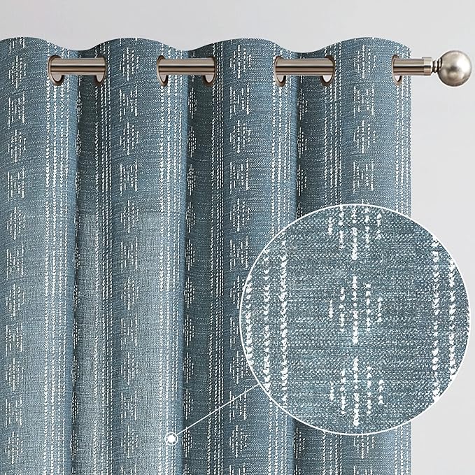 jinchan Boho Curtainsfor Living Room Blue Farmhouse Boho Curtains 84 Inches Long Geometric Striped Mudcloth Light Filtering Bedroom Window Grommet Curtains 2 Panels Blue on Beige