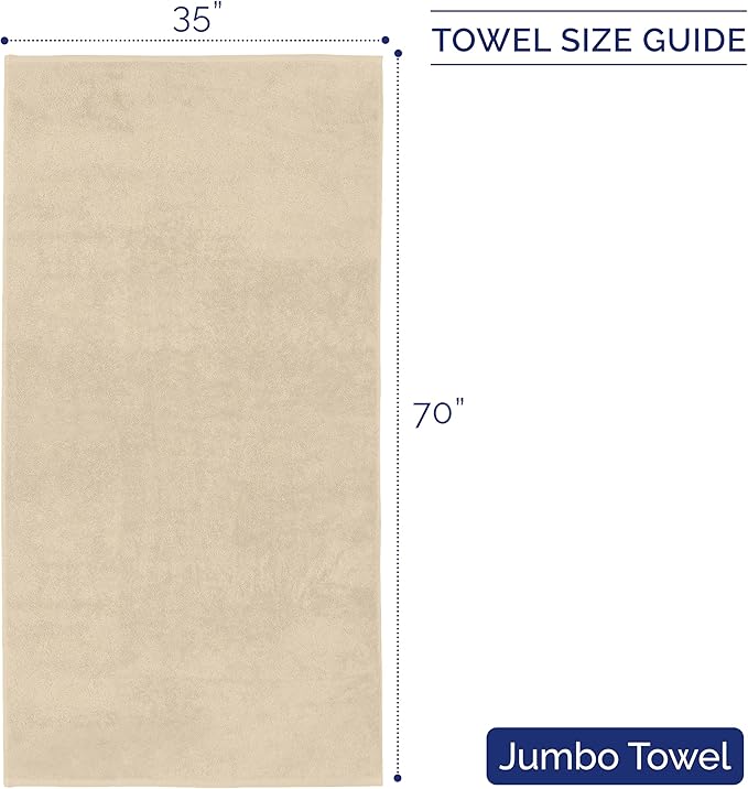 Elegant Comfort Premium Turkish Cotton 1 Piece Jumbo Bath Towel - 35 x 70 inch, Luxurious Hotel Spa Quality 100% Turkish Cotton Large Bath Towel - Highly Absorbent - Soft Bathroom Towel, Ivory