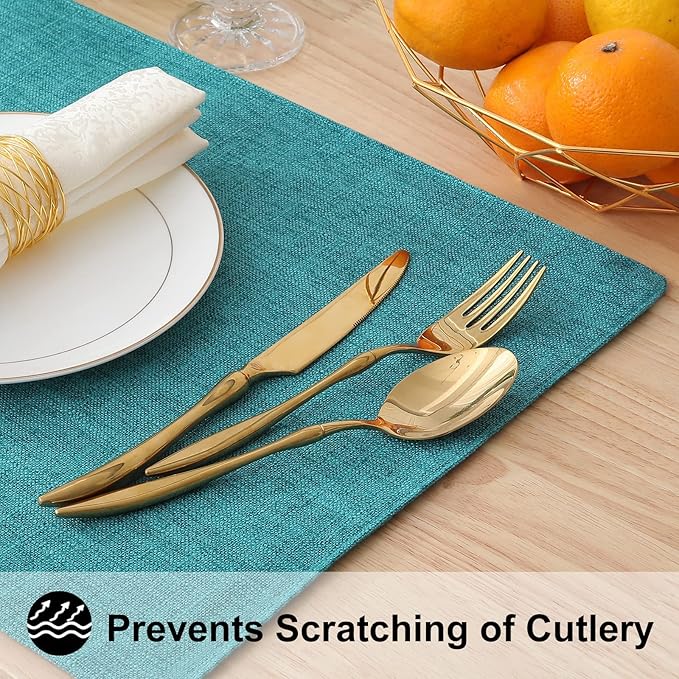 homing Teal Cloth Easter Placemats Set of 4 – Cotton Linen Blend Washable Spring Dining Table Mats for Easter, Indoors & Outdoors, Easy to Clean, 13 x 19 Inch
