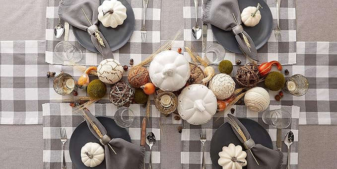 DII Buffalo Check Collection, Classic Farmhouse Placemat Set, 13x19, Gray & White, 6 Piece