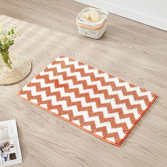CozeCube Orange Chenille Bathroom Rugs 59" x 24", Soft Microfiber Chevron Bath Mats for Bathroom, Non Slip Shaggy Bath Rugs Machine-Washable, Plush Absorbent Shower Mat, Halloween Bath mat