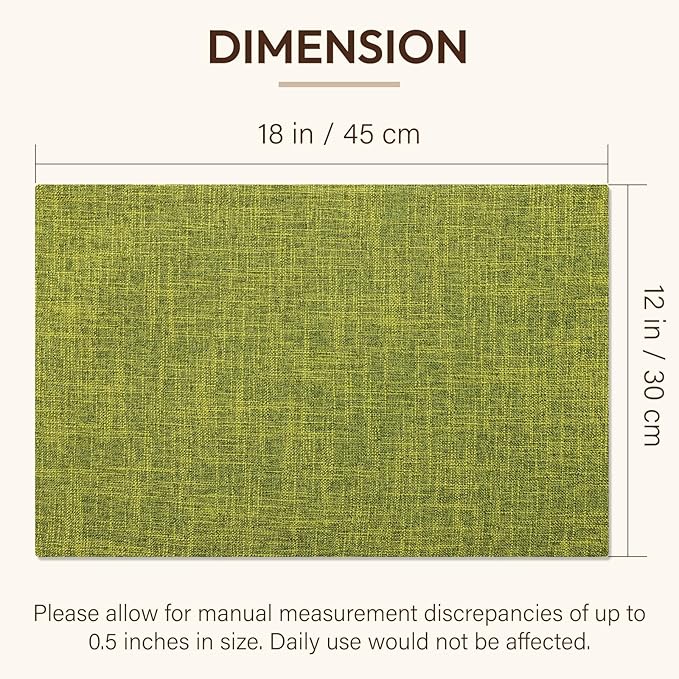 Placemats Set of 8, Dual-Layered Thickened Faux Linen Cloth Place Mats Heat Resistant Machine Washable Wrinkle Free Table Mats Indoor/Outdoor (Lime Green)
