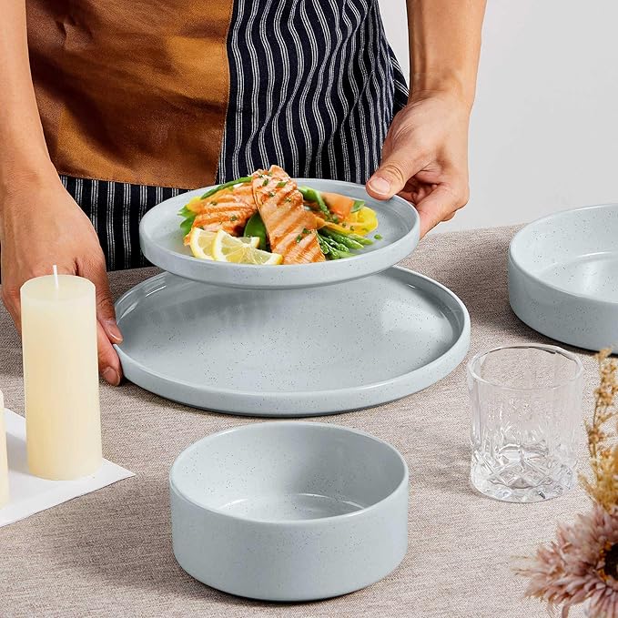 Herogo Dinnerware Dishes Sets with Salad Bowls, 8 Piece Plates and Bowls for 2, Ceramic Stoneware for Kitchen, Dishwasher & Microwave Safe Dinner Ware, Speckled Multicolor