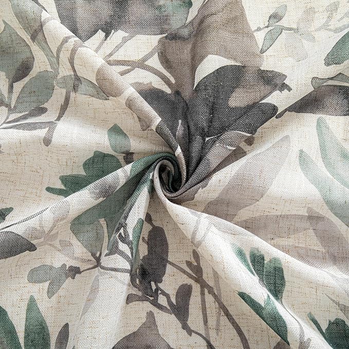 MYSKY HOME Pinch Pleated Floral Linen Curtains 63 Inches Long for Living Room - Light Filtering, Privacy Protect Printed Drape Window Treatments 2 Panel, Brown and Natural