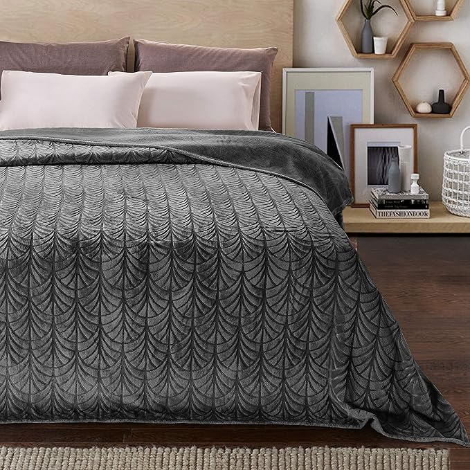 Whale Flotilla Flannel Fleece Twin Size Blanket for Bed, Soft Fluffy Velvet Bedspread Coverlet with Decorative Vintage Pattern for All Season, Warm and Lightweight, 90x66 Inch, Dark Grey