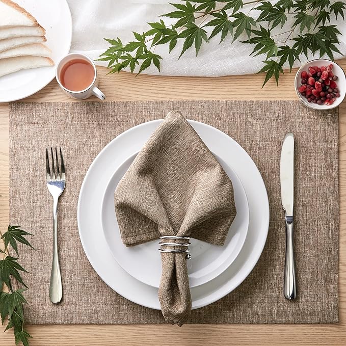 Mebakuk Cloth Placemats, Machine Washable Linen Style Thick Place Mats, Heat Resistant and Easy to Clean Fabric Table Mats for Kitchen Dining Table (Flaxen, Set of 6)