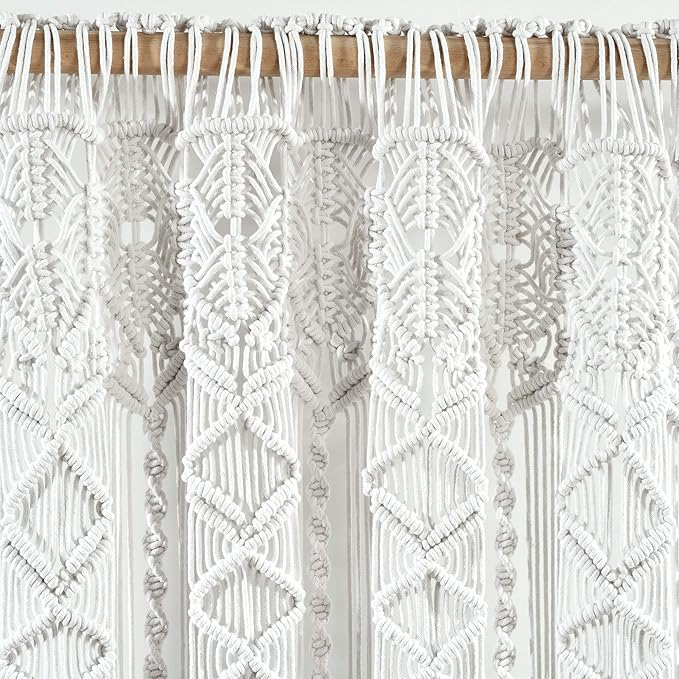 Lush Decor Boho Macrame Textured Cotton Valance, 40" W x 30" L, White - Boho Kitchen Curtains & Wall Decor - Macrame Valance - Bathroom Window Curtains