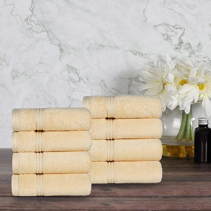 Superior Egyptian Cotton 8-Piece Hand Towel Set, Towel Basics For Quick Dry, Absorbent Small Towels, Facial, Spa, Kitchen, Bathroom Essentials, Apartment, Guest Bath, Soft, Washcloth, Canary