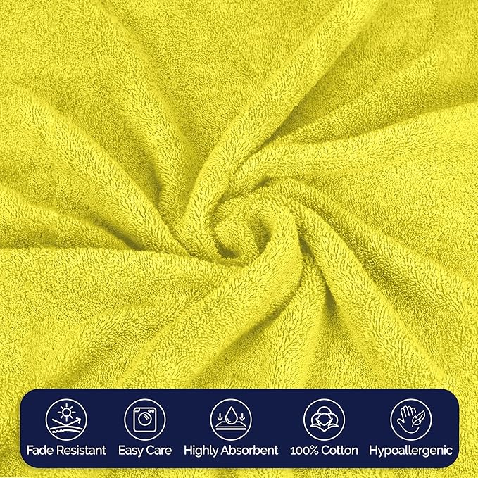 Elegant Comfort Premium Cotton 6-Piece Towel Set, Includes 2 Washcloths, 2 Hand Towels and 2 Bath Towels, 100% Turkish Cotton - Highly Absorbent and Super Soft Towels for Bathroom, Yellow