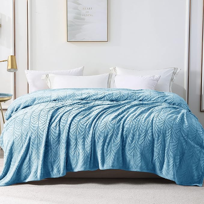 Whale Flotilla Flannel Fleece Twin Size Blanket for Bed, Soft Fluffy Velvet Bedspread Coverlet with Decorative Vintage Pattern for All Season, Warm and Lightweight, 60x80 Inch, Stone Blue