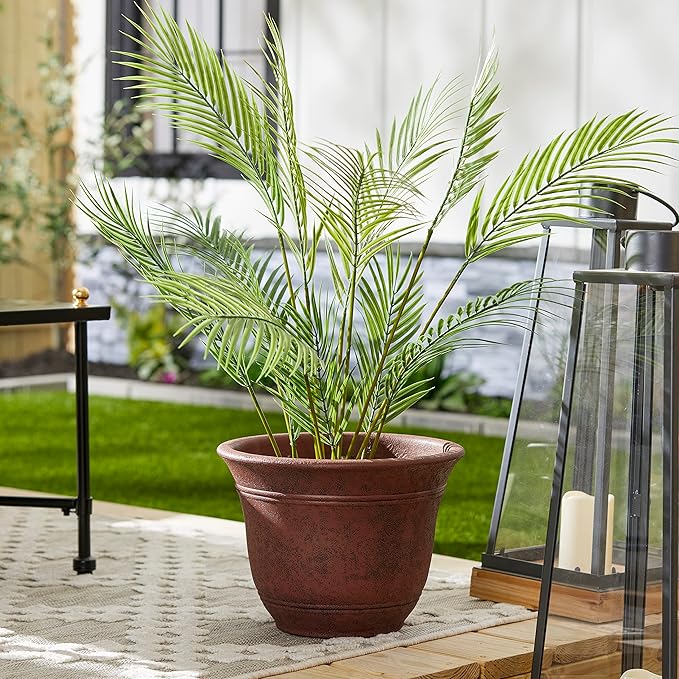 The HC Companies Sierra Round Self-Watering Pot - Lightweight Plastic Planter for Herbs & More - Durable Plant Pots for Indoor Plants & Outdoor Plants (13” Rustic Redstone, Pack of 1)