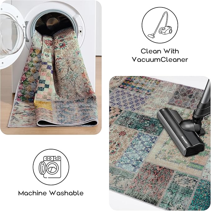 8x10 Washable Large Area Rugs for Living Room,Geometric Boho Rug for Bedroom,Beige Green