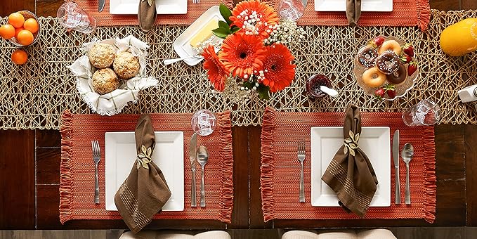 DII Variegated Tabletop Collection, Placemat Set3x19, Burnt Orange, 6 Piece