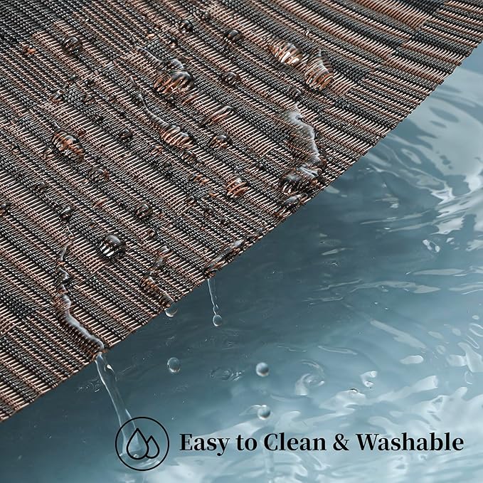 Leetaltree Brown with Black Striped Placemats Set of 12 - Heat Resistant Non-Slip Place mats for Dining Table, Washable Durable PVC Vinyl Woven Table Mats(Brown Stripe, 12)