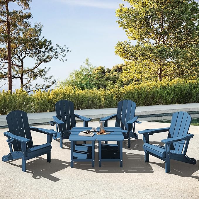 SERWALL Adirondack Table Set of 2, Outdoor Side Table- Blue