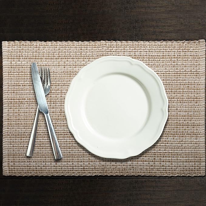 Urban VillaPlacemats for Dining Table 100% CottonPlacemats 14''x20'' Over Sized Tablemats Set of 6 Placemats Egg Shell Two Tone Tablemats for Family Dinners Wedding Parties Everyday UsePlacemats