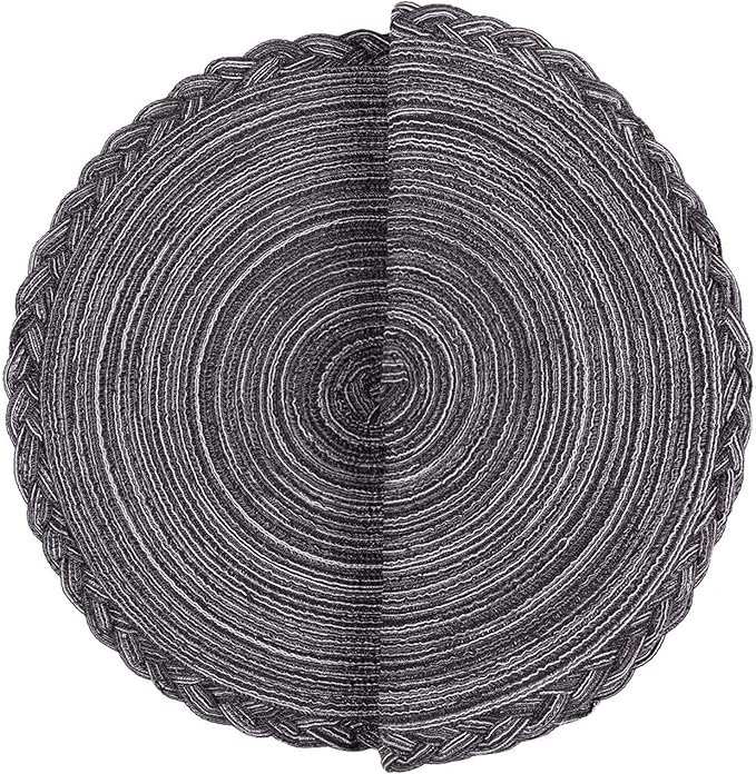Round Cotton Placemats - Indoor and Outdoor Table Mats for Dining Tables, 15 inch (Gray and Black, Set of 4)