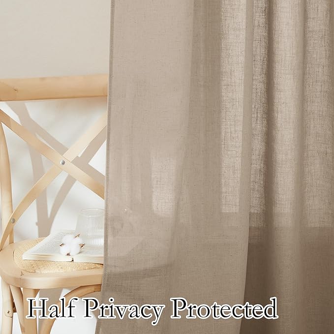 RYB HOME Linen Curtains Over Sink 36 inches Length, 2 Panels Light Filtering Privacy Semi Sheer Curtains for Bathroom Kitchen Car Small Window, Length 36 by Width 52 inch, Khaki