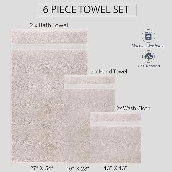 Quick-Dry, Soft & High Absorbent Bath Towels Cotton Turkish Bath Towel Set of 6 | Daily Use 100% Cotton Towels for Bathroom, Gym & More | Bathroom Towels Set (6 Pcs, Ice Silver)