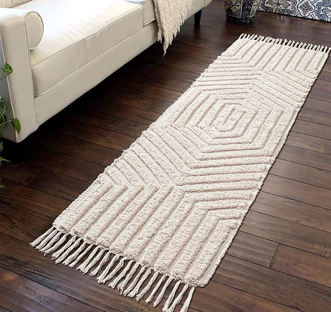Boho Runner Rug 2x6' Washable Kitchen Rugs with Tassels Indoor Farmhouse Rugs for Bedroom Aesthetic Tufted Rug for Laundry Room Doorway Living Room_Pestal Linen