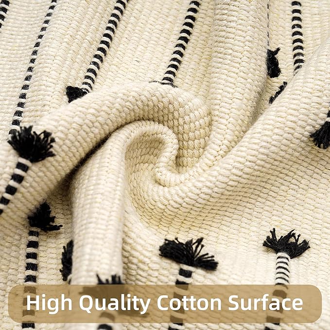 Tritard Boho Washable Area Rug 2x4.3 - Kitchen Bathroom Runner Rug with Tassels, Farmhouse Woven Cotton Entryway Throw Rugs Aztec Hallway Carpet Bath Mat for Bedroom, Laundry, Doorway, Beige Cream