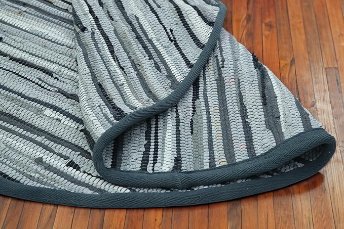 Area Rugs 4Ft Round Charcoal Cotton Rug Farmhouse Handwoven for Bedroom, Bathroom,Living Room | Boho Reversible Washable RagRug Circle Carpet for Kitchen, Patio, Kids Playroom, Nursery