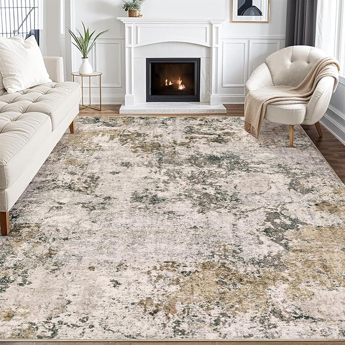 Area Rugs for Living Room: 6x9 Abstract Washable Rug Large Soft Stain Resistant Non-Slip Backing for Bedroom Dining Room Indoor Home Office Carpet for Kids Pet Friendly Families - Dark Brown