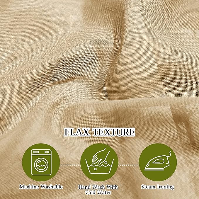 NICETOWN Sheer Linen Curtains Flax Texture 84 inch Length, Grommet Semi Sheer Window Treatments Privacy with Light Filtering Drapes for Bedroom/Living Room, Camel, W36 x L84, 2 Panels
