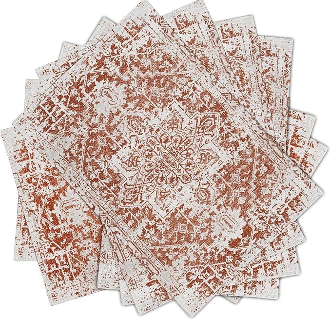 Gray Burnt Orange Boho Placemats Set of 6 Ethnic Bohemian Carpet Place Mats Washable Kitchen Dining Vintage Grey Geography Floral Linen Table Mats Stain Heat-Resistant for Home Party Indoor 12x18 in