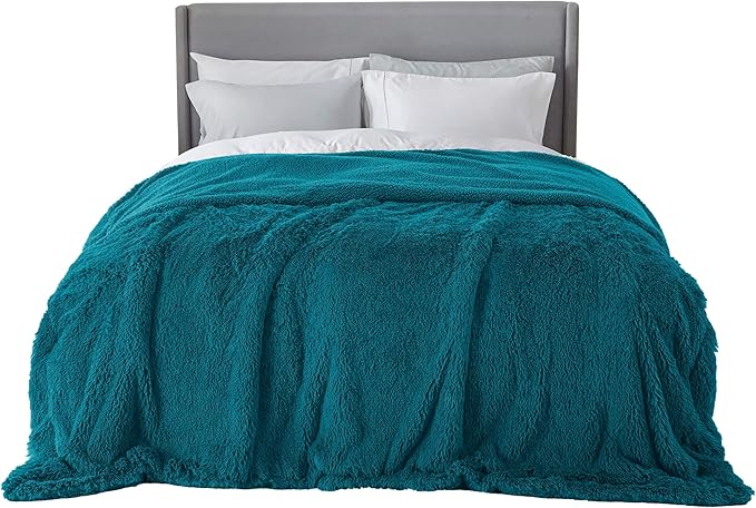 Bedsure Fluffy Turquoise Teal Blankets Queen Size for Bed, Thick Sherpa Faux Fur Fleece Fuzzy Plush Winter Warm Soft Full Queen Blankets, Bedroom Decor Teal Gifts Cozy Gifts for Women Men, 90x90