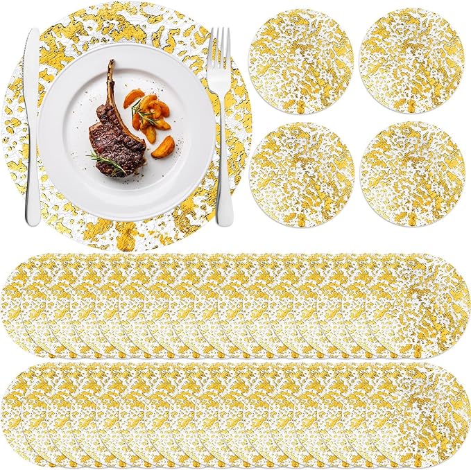 50 Pack Disposable Gold Placemats 13 inch Metallic Round Gold Foil Place Mat Mesh Pressed Table Mates Table Runner Decoration for Weddings Parties Home Dinners Table Tablecloths Decor
