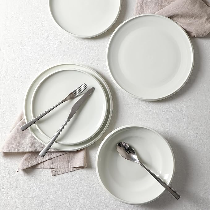 Earth & Clay Harmony 12-Piece Dinnerware Stoneware, Plates and Bowls Set, Includes Dinner and Salad Plates, Cereal Bowls, Dishwasher and Microwave Safe, Dish Set for 4, White