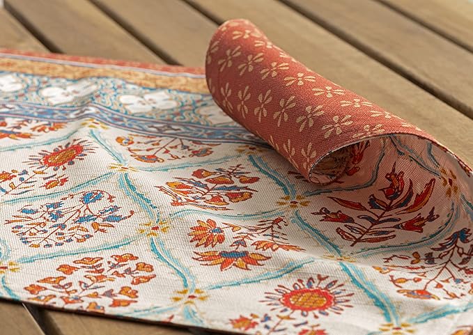 Maison d' Hermine Placemats Set of 4 100% Cotton Washable Cloth Place Mats, Reusable Table Mats for Kitchen Dining Decoration, Party, Wedding, Restaurant (Romane, 13" x 19")
