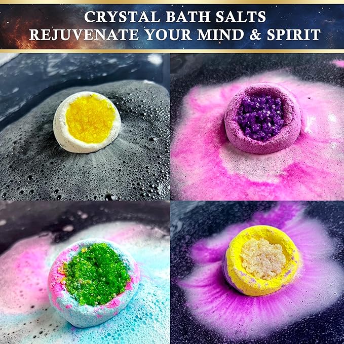 Cosmic Crystal Bath Bombs / 8 x 2.12 Ounces Handmade Bubble Bath Gift Set/Epsom Bath Salt/Vegan & Cruelty-Free/Luxury Spa Gift for Men, Women and Kids