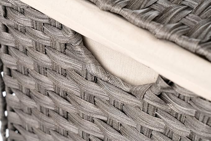 Synthetic Wicker Laundry Hamper Basket With Lid and Liner by Blue Ridge Basket Company (Gray)