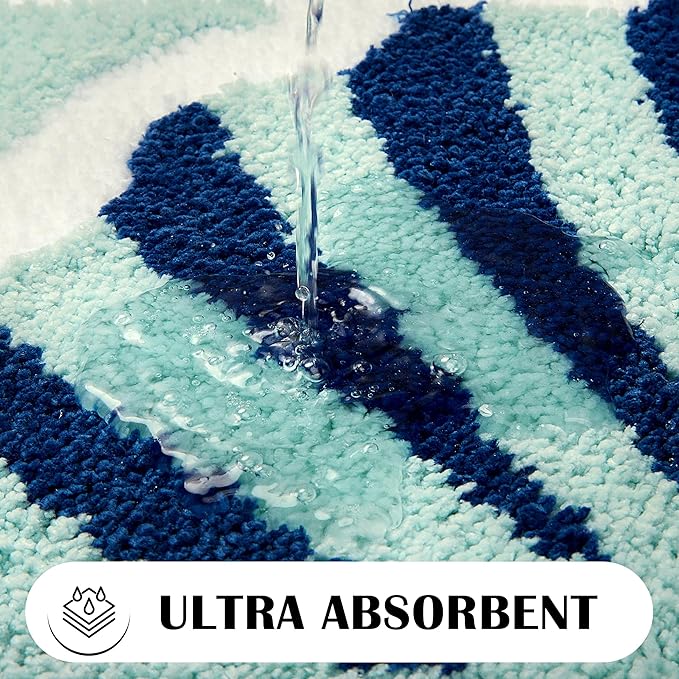Navy Blue Beach Long Bathroom Rugs Runner Non Slip Washable Cute Coastal Bath Mats Rugs for Bathroom Floor Nautical Fluffy Plush Soft Absorbent Farmhouse Carpet for Shower, Tub, 20x47 inch