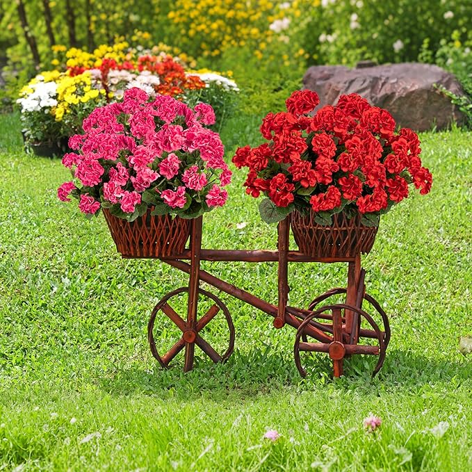 Plastic Flowers for Outdoors Home Decor Fake Plants Artificial Flowers Artificial Geraniums Outdoor Fake Flowers Silk Bouquet, Fall Decor for Interior Porch Garden Decor(Red) 8PCS 14.4"