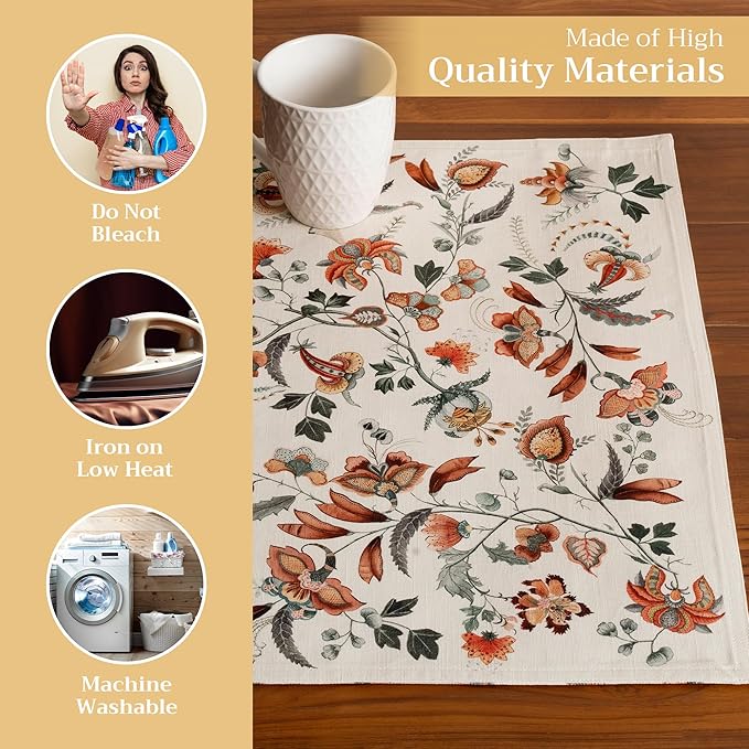 Maison d' Hermine Placemats Set of 4 100% Cotton Washable Cloth Place Mats, Reusable Table Mats for Kitchen Dining Decoration, Party, Wedding, Restaurant (Dalida, 13" x 19")