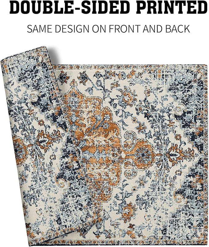 Brown Navy Blue Ethnic Boho Placemats Set of 4 Bohemian Carpet Vintage Gold Black Tan Floral Linen Washable Kitchen Dining Table Mats Stain Heat-Resistant Desktop Place Mats for Home Party 12x18 in