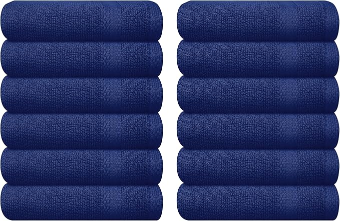GLAMBURG Ultra Soft 12-Piece Washcloths Set 13x13-100% Ringspun Cotton - Durable & Highly Absorbent Face Towels - Ideal for use in Bathroom, Kitchen, Gym, Spa & General Cleaning - Navy Blue