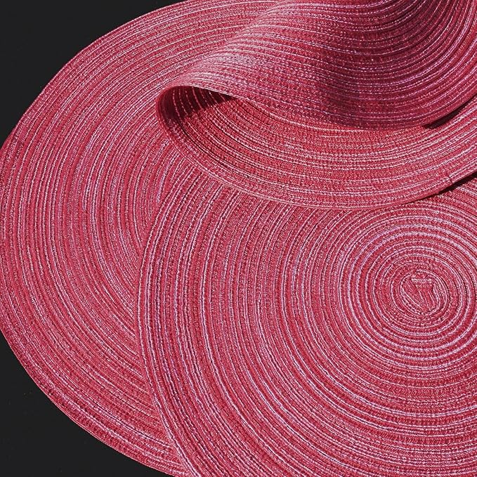 FunWheat Round Braided Placemats Set of 8 Place mats for Dining Tables Woven Heat Resistant Table Mats 15 inch(Raspbreey Wine,8pcs)