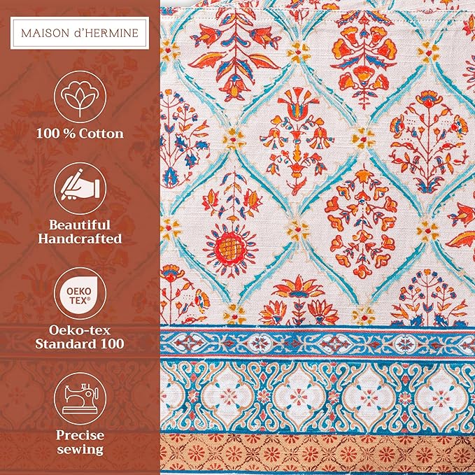 Maison d' Hermine Placemats Set of 4 100% Cotton Washable Cloth Place Mats, Reusable Table Mats for Kitchen Dining Decoration, Party, Wedding, Restaurant (Romane, 13" x 19")