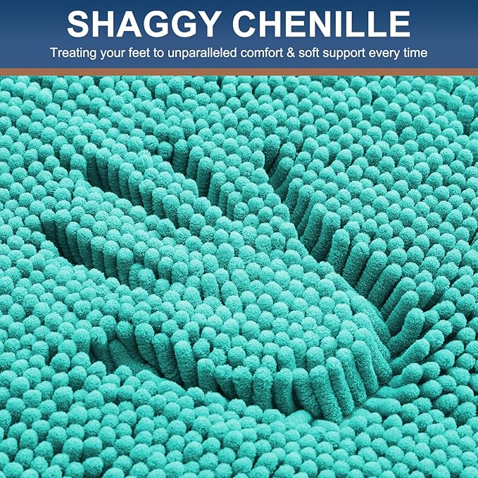 Smiry Luxury Chenille Bathroom Rugs 47x20, Extra Soft and Absorbent Shaggy Bath Mat, Machine Washable, Non-Slip Plush Carpet Runner for Tub, Shower, and Floor, Home Decor Accessories, Turquoise
