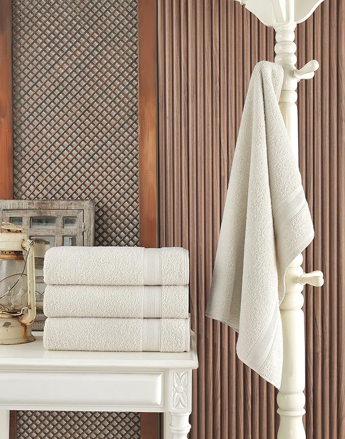 Quick-Dry, Soft & High Absorbent Bath Towels 27"x54" Cotton Turkish Bath Towel Set of 4 | Daily Use 100% Cotton Towels for Bathroom, Gym & More | Bathroom Towels Set (4 Pcs, Ivory Lace)