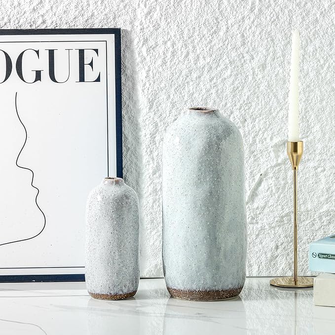 Flower Vase Ceramic,White Vases Set of 2,Flower Vases for Home Decor,Decorative Vase for Pampas Grass, Boho Decorative Vase for Home Living Room Dining Table Farmhouse Office Decor