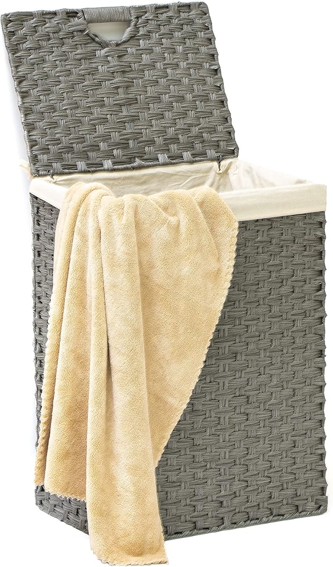 Synthetic Wicker Laundry Hamper Basket With Lid and Liner by Blue Ridge Basket Company (Gray)