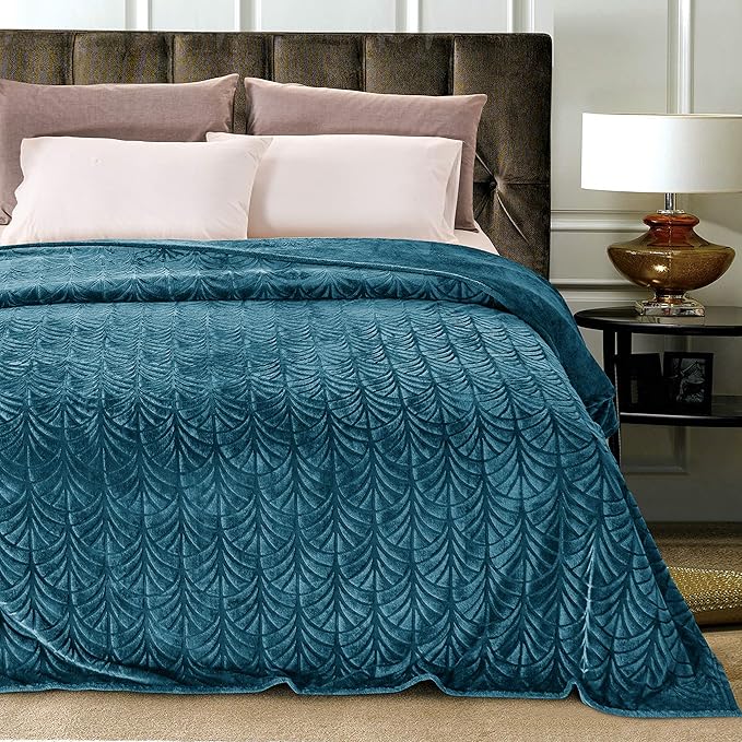 Whale Flotilla Flannel Fleece Twin Size Blanket for Bed, Soft Fluffy Velvet Bedspread Coverlet with Decorative Vintage Pattern for All Season, Warm and Lightweight, 60x80 Inch, Teal