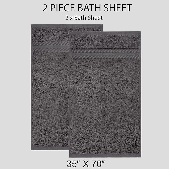Quick-Dry, Soft & High Absorbent Jumbo Bath Sheet 35"x70" Cotton Turkish Bath Towel Set of 2 | Daily Use 100% Cotton for Bathroom, Gym & More | Bathroom Towels Set (2 Pcs, Grey)