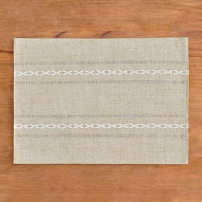 Wracra Cotton Linen Placemats, 12 x 18 Inch Set of 4 Fete Placemats Rustic Hemstitch Place Mats for Kitchen Table and Heat Resistant-Hemstitch Coffee